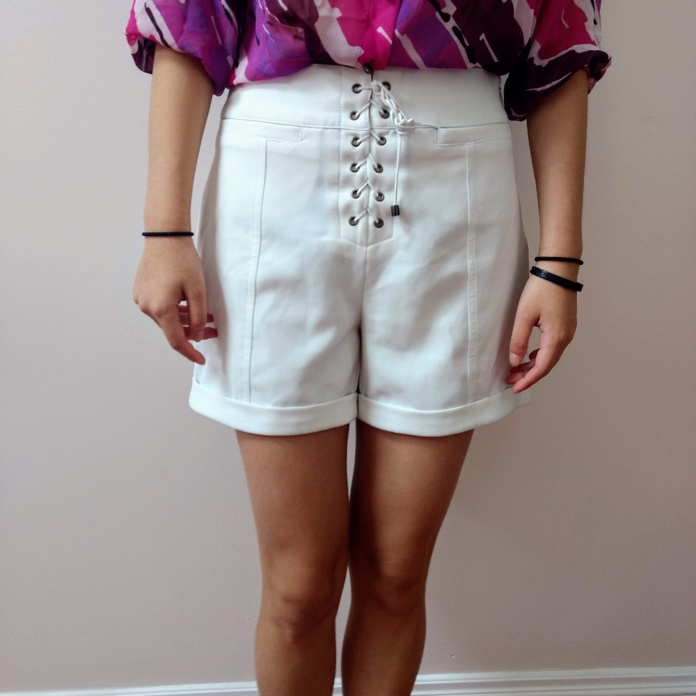 White Shoelace-Front Shorts